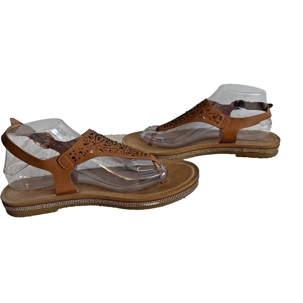 Forever Comfort Womens Bejeweled Sandals Size 9 Strappy Summer Vacation Casual
